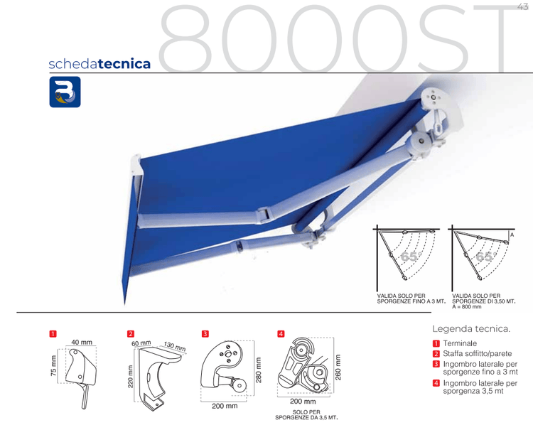 Tenda da sole a bracci Tempotest 8000 ST con barra quadra (senza cassonetto)_zanzariere.com