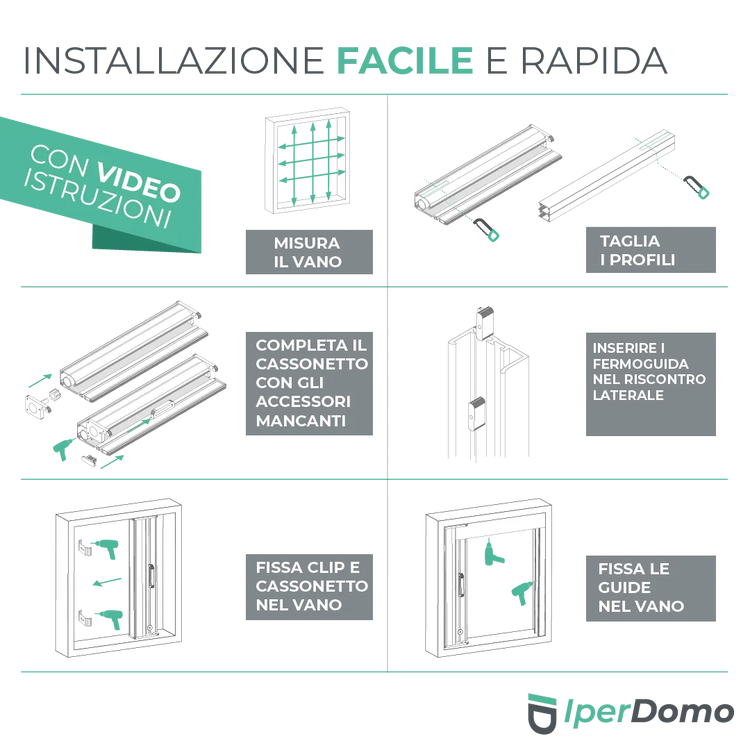 Zanzariera a rullo riducibile porta Finestra Roll Side 42 - 178x250 cm (LXH) - frizione slow - Verde 6005 opaco