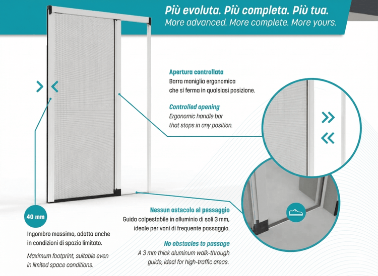 Zanzariera laterale Proxima con guida mobile a scomparsa e installazione a pressione (senza Fori)_zanzariere.com