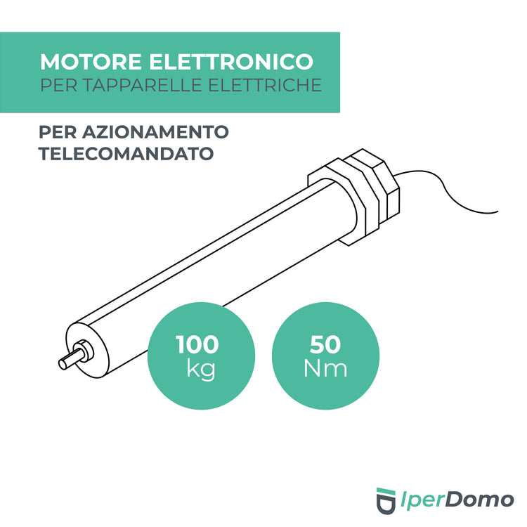 Motore elettronico telecomandato per tapparelle elettriche 100 kg (50 Nm) + telecomando 1 canale