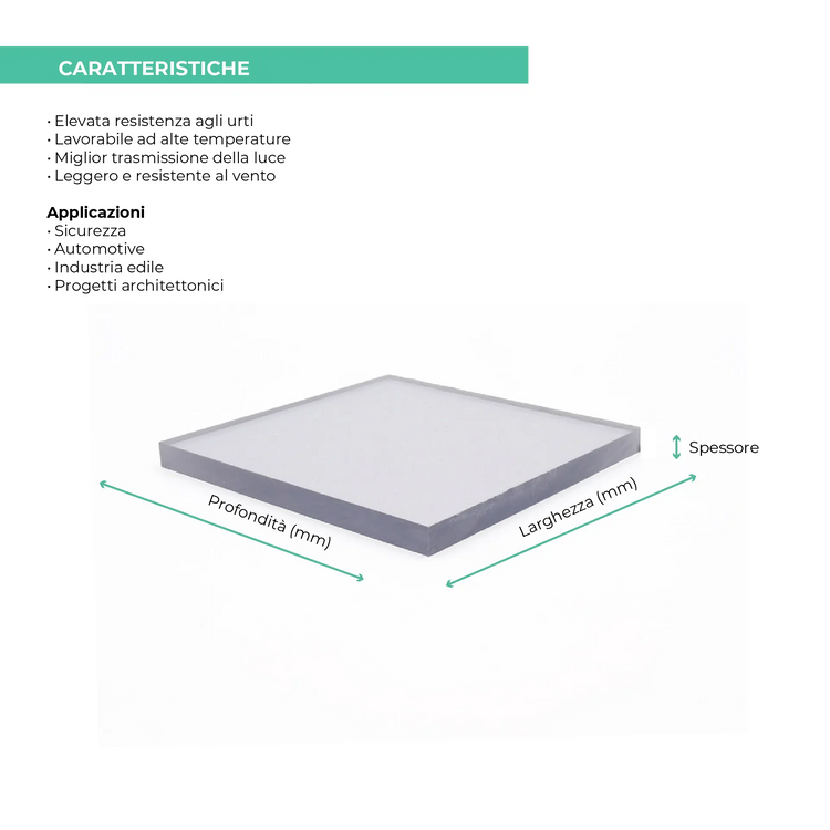 Policarbonato Compatto 10 mm Trasparente protetto UV