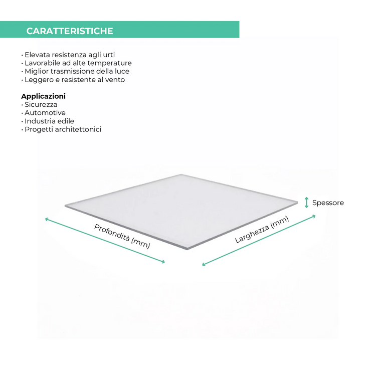 Policarbonato Compatto 2 mm Trasparente protetto UV