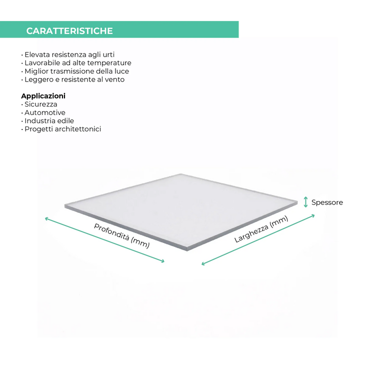 Policarbonato Compatto 3 mm Trasparente protetto UV