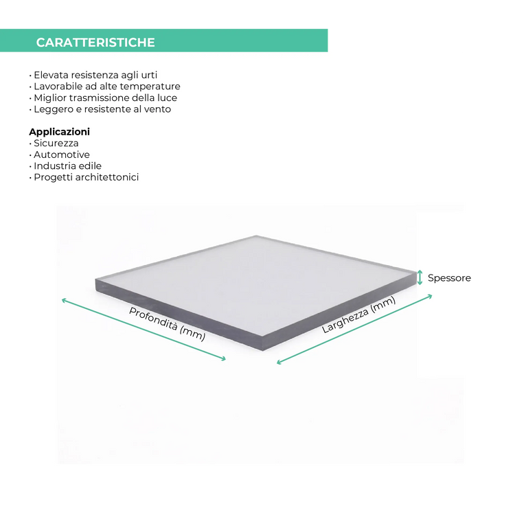 Policarbonato Compatto 8 mm Trasparente protetto UV