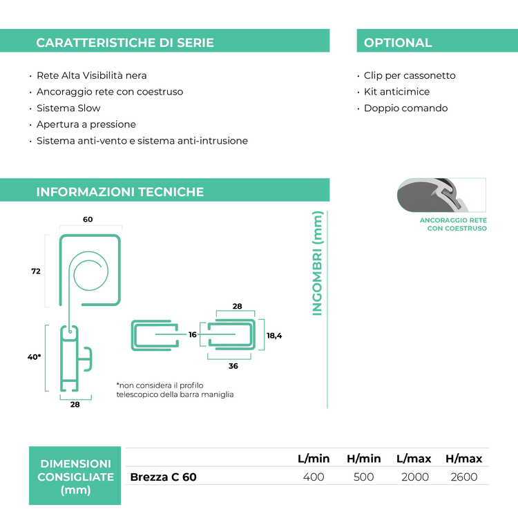Zanzariera Brezza 60 a catena - Brevetto Antivento Italiano