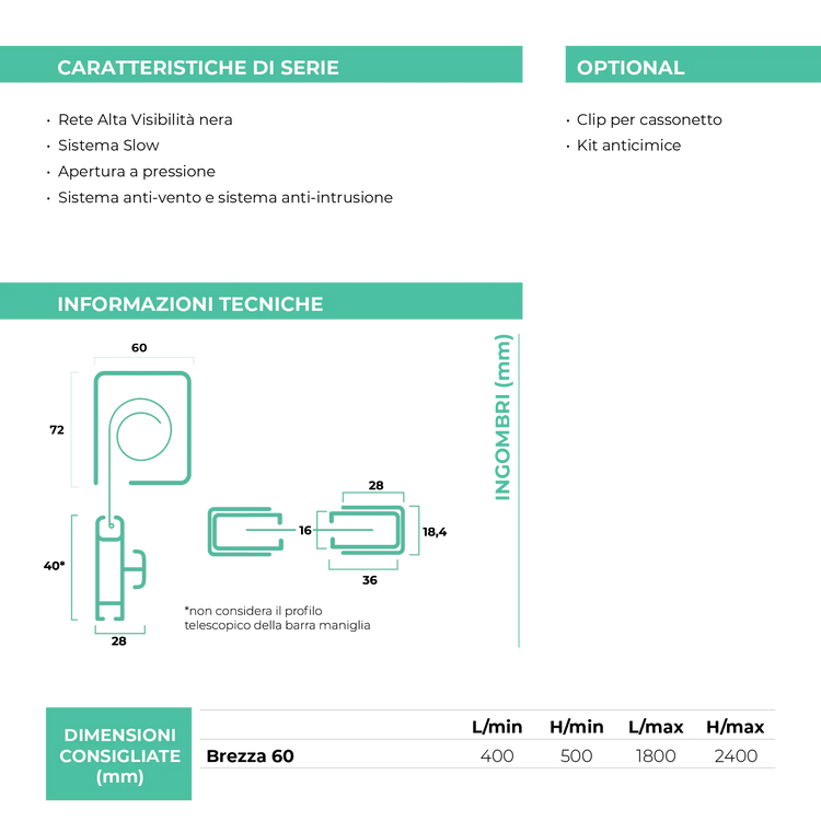 Zanzariera Brezza 60 - Brevetto Antivento Italiano